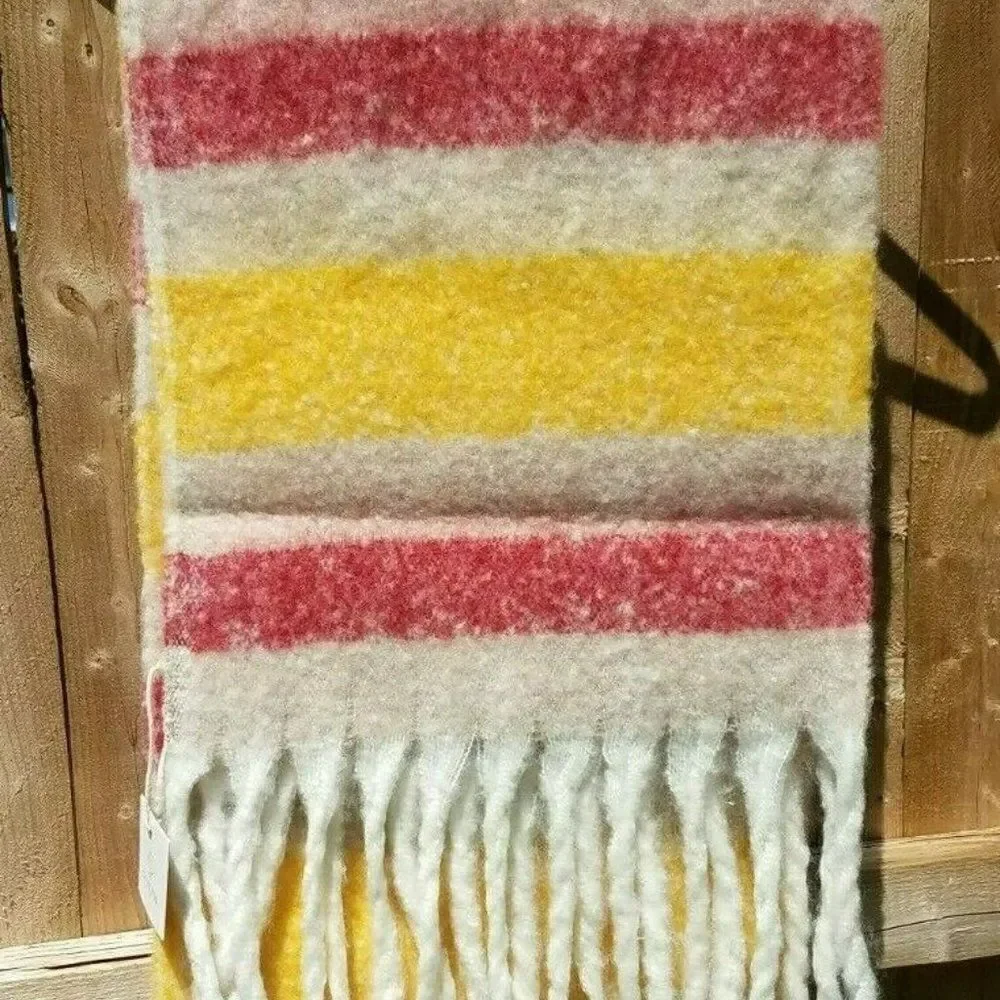 Yellow Red Scarf Winter Yellow Fringed Striped BIG 84